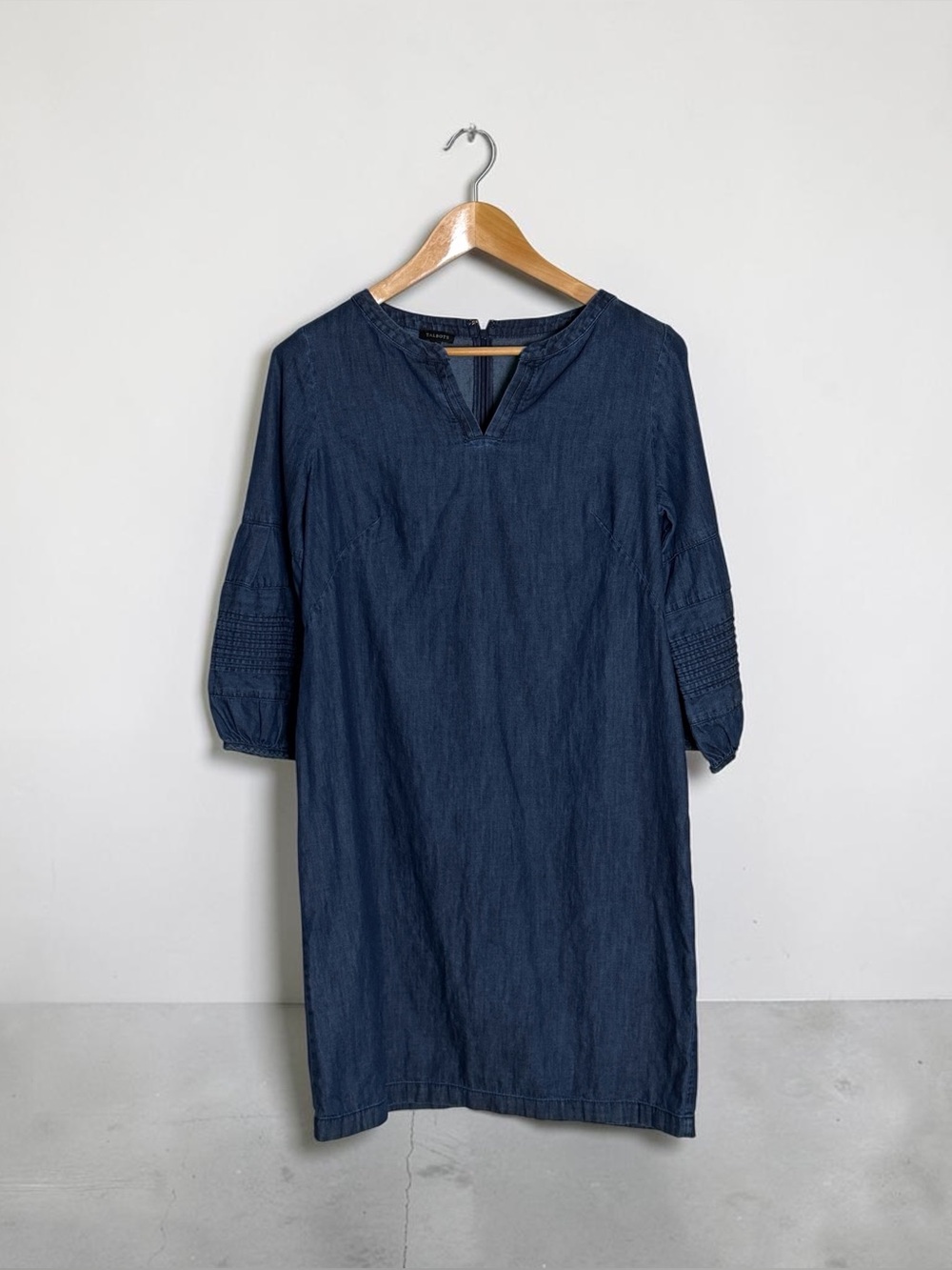 Talbots Dark Wash Denim Midi-Knee Length Shift Dress, 100% Cotton, Size 8